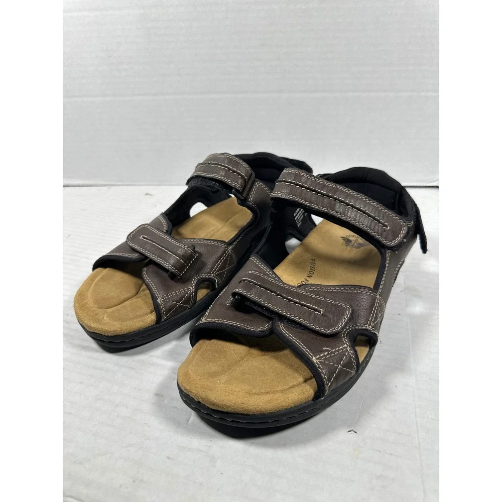 Dockers Fusion Brown Leather Adjustable Triple Strap Sport Sandals Mens 11‎ M